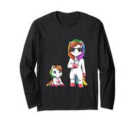 Mamma Unicorno Simpatica E Divertente con Il Suo Piccolo Maglia a Manica