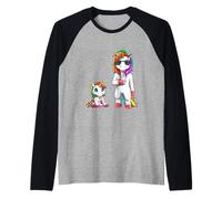 Mamma Unicorno Simpatica E Divertente con Il Suo Piccolo Maglia con Maniche Raglan