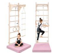 MAMOI Scala da ginnastica per bambini (210 cm), scala da allenamento a parete, scala per bambini, parco giochi in legno per la casa, anelli da ginnastica, 100% ecologico, prodotto nell'UE