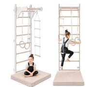 MAMOI Scala da ginnastica per bambini (210 cm), scala da allenamento a parete, scala per bambini, parco giochi in legno per la casa, anelli da ginnastica, 100% ecologico, prodotto nell'UE