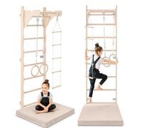 MAMOI Scala da ginnastica per bambini (210 cm), scala da allenamento a parete, scala per bambini, parco giochi in legno per la casa, anelli da ginnastica, 100% ecologico, prodotto nell'UE