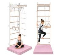 MAMOI Scala da ginnastica per bambini (210 cm), scala da allenamento a parete, scala per bambini, parco giochi in legno per la casa, anelli da ginnastica, 100% ecologico, prodotto nell'UE