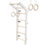 MAMOI® Spalliera a Parete | Spalliera d’Arrampicata in Yarnwood | Spalliera con Gradini d’Arrampicata + Anelli da Ginnastica