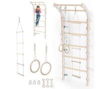 MAMOI Struttura da arrampicata interna per cameretta dei bambini, parete a pioli (175 cm), parete da ginnastica + anelli da ginnastica + scala in corda, 100% ECO, made in EU, attrezzature sportive