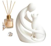 Man And Cat Statue For Shelf Decor - Cute Figurine Brings Warmth To Any Room | Decorative 3D Printed Sculpture | 4.33 Inch Collectible For Living Room, Bedroom, Nursery, Bookshelf, Windowsill Gift F0r