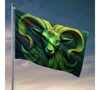 Man Cabe Decor Creatura cornuta verde con design intricato. Bandiere per la decorazione della stanza divertente decorazione della stanza (120 x 180 cm)