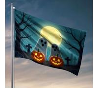 Man Cabe Decor Due fantasmi e due zucche davanti a una luna piena. Bandiere per la decorazione della stanza divertente decorazione della stanza (60 x 90 cm)