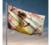 Man Cabe Decor Una fata con le ali tiene un uccello tra i fiori di ciliegio in fiore. Bandiere per la decorazione della stanza divertente decorazione della stanza (60 x 90 cm)