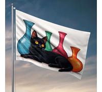 Man Cave Bar Un gatto nero sale accanto a quattro vasi colorati. Bandiera, decorazioni per cortile, regali felici per camper (30 x 45 cm)