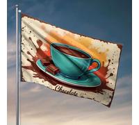 Man Cave Bar una tazza di cioccolata calda con schizzi intorno ad esso. Bandiera, decorazioni per cortile, regali felici per camper (60 x 90 cm)