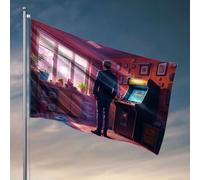 Man Cave Decor and Accessories Man In Suit Admires Arcade Game. Bandiera College Room Sign Playroom Decor (120 x 180 cm)