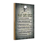 Man Cave Rules - Targa in legno, decorazione umoristica, stile retrò, 20 cm x 30 cm