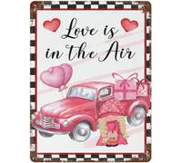 Man Cave Stuff Valentines Day Love Is In The Air Metal Tin Sign 8x12 Gnome e Buffalo Check Plaid Camion Targa in alluminio Forte e durevole Tin Metal Bar Segni Vintage San Valentino