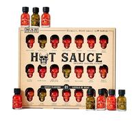 Man Crates - Hot Sauce Inferno Flight: include 21 gusti in mini bottigliette di salsa piccante a forma di teschio - Una sfida piccante con Habanero, Ghost Pepper e altro ancora.