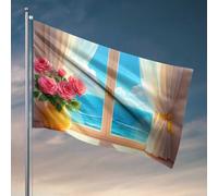 Man, grotta regole vista oceano dalla finestra con rose, bandiera per casa, bar, decorazione per la stanza dei ragazzi (30 x 45 cm)
