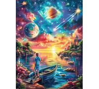 Man in A Boat Under A Cosmic Galaxy Puzzle 500 Pezzi Educativo Premium Wildlife Pet Per Ragazzi Intelligenza Creativa Idea Regalo Natale E Pasqua 500 PCS