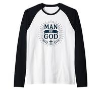 Man of God with Laurel Cross Father's Day Christian Dad Men Maglia con Maniche Raglan