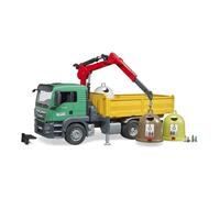 BRUDER - Camion MAN TGS con Cassone Ribaltabile e 3 Contenitori Bottiglie per il Riciclaggio del Vetro 03753