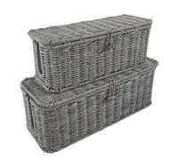 Management Box For Cable - 2X Hand-Woven Rattan Power Strip Storage Holder,Under Desk Cable Box For TV Wires Wire Organizer Boxs, TV Computer Router Cord Organizer, USB Hub Cables Management