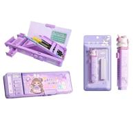 MANAKI ENTERPRISE Set di cancelleria Kawaii per ragazze, astuccio Kawaii con cerniera e gomma a pressione con ricariche, regalo per bambini, Magic Wold (MCB) con bussola