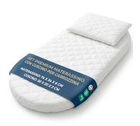 Manami® Materasso Carrozzina con Cuscino, Made in Italy, Cotone Trapuntato Sfoderabile, Materasso Carrozzina Traspirante per Neonato, 74x34x6 cm