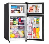 Manastin Mini frigorifero con congelatore, frigorifero piccolo a 2 porte, termostato regolabile a 7 livelli, frigorifero compatto per soggiorno, ufficio, cucina e appartamento (nero)