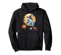 Manatee Witch Broom Ride with Pumpkin Moon Sea Animal Felpa con Cappuccio