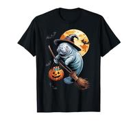 Manatee Witch Broom Ride with Pumpkin Moon Sea Animal Maglietta