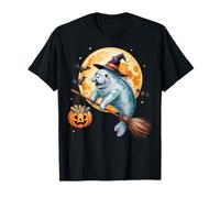 Manatee Witch Broom Ride with Pumpkin Moon Sea Animal Maglietta