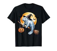 Manatee Witch Broom Ride with Pumpkin Moon Sea Animal Maglietta