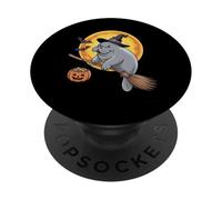 Manatee Witch Broom Ride With Pumpkin Moon Sea Animal PopSockets PopGrip Adesivo