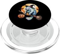 Manatee Witch Broom Ride With Pumpkin Moon Sea Animal PopSockets PopGrip per MagSafe