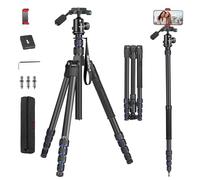 Manbily Treppiede per Fotocamera 188cm 74" Treppiede Monopiede da Viaggio Reflex 42cm Testa a Sfera con Manico 360° in Alluminio Leggro per DSLR Videocamera Smartphone Clip Proiettore MA-255L (Blu)