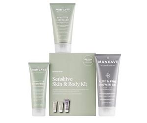 ManCave Sensitive Skin & Body Kit Confezione regalo per uomo con detergente viso idratante detergente per il corpo con aloe vera e pino cura della pelle per il viso da uomo