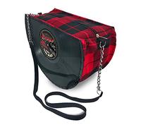 Mancha de Creación - Borsa realizzata con dischi in vinile LP, tessuto tartan e music style design, borsa a tracolla rotonda per donna, manico a catena, retrò, vintage, casual