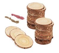 MANCHAP 30 fette di legno forate da 12-13 cm, cerchi in legno non finiti con corda, dischetti di legno forati per lavori fai da te, decorazioni per la casa