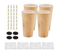 MANCHAP 4 gambe per mobili in legno da 10 cm, gambe in legno per divano con piastra di montaggio, viti e tappetini antiscivolo, piedini per mobili in legno massello per comò