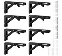 MANCHAP 8 staffe pieghevoli nere per mensole da 20 cm, in metallo, montaggio a parete, per cucina, ufficio, casa