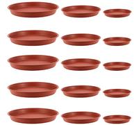 MANCHAP Confezione da 15 piattini per piante in plastica, 3 misure, rosso piattini per vasi, vassoi rotondi da giardino, sottovasi per piante da interni ed esterni, 15,7 cm/17 cm/23,7 cm