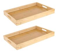 MANCHAP Confezione da 2 piatti da portata in legno di bambù, 40 x 29 x 4 cm, rettangolari, vassoio con manici grande per colazione, tè, caffè, mangiare