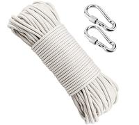 MANCHAP Corda di cotone naturale, 50 m x 6mm corda di cotone bianca con 2 moschettoni, corda di cotone intrecciato non sbiancato