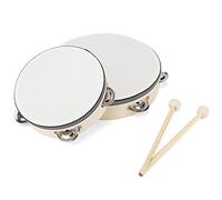 MANCHAP Tamburello in legno, 2 misure, 15 cm e 20 cm, tamburo in legno con campanelle Jingle, strumento musicale a percussione per l'apprendimento del ritmo, prestazioni