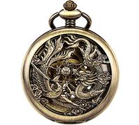 ManChDa Mezza Hunter Numeri Romani Dragon e Phoenix Modello Hollow Meccanica Orologio da tasca(Nero/Bronzo/Argento)