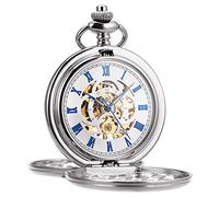 ManChDa Orologio da tasca da uomo classico meccanico a mano con vento, orologio da tasca Steampunk, numeri romani Fob, orologio da polso per uomini e donne con catena + confezione regalo