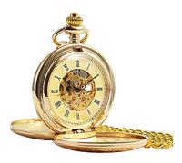 ManChDa Orologio da tasca da uomo e donna con catena a doppio cacciatore meccanico orologio da tasca con numeri romani incisi oro a carica manuale orologio da tasca