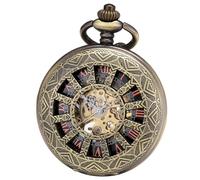 ManChDa Orologio da tasca, lente d'ingrandimento speciale, orologi meccanici, scheletro, carica manuale, steampunk, mezzo cacciatore, numeri romani, orologio da tasca antico con catena + confezione