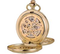 ManChDa Orologio da tasca - Orologio da tasca con catena Orologi da tasca meccanici per uomo Doppia copertura Steampunk Scheletro Antico Numeri Romani Fob Orologio Wind Up Orologi, I-c. oro oro, stile