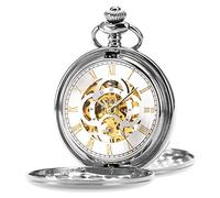 ManChDa Orologio da tasca Retro Liscio Classico orologio da taschino meccanico a carica manuale Windpunk Numeri romani per uomo Donna con catena + confezione regalo