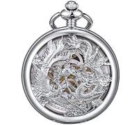 ManChDa, orologio da taschino meccanico antico, da uomo, con drago portafortuna e fenice, quadrante scheletro retrò con catena + confezione regalo 3.Sliver Gold