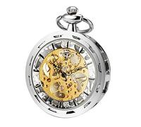 ManChDa® Uomini Steampunk Trasparente Viso aperto Orologio da tasca Argento Quadrante scheletrato con Catena + Scatola regalo